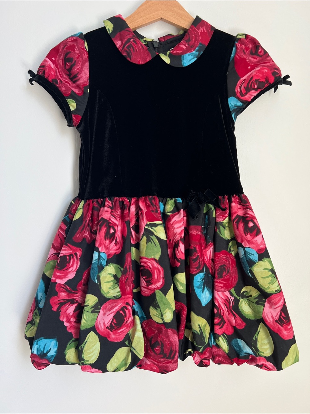 The Children's Place | Black Velvet Dress with Red Floral Skirt Size 4T